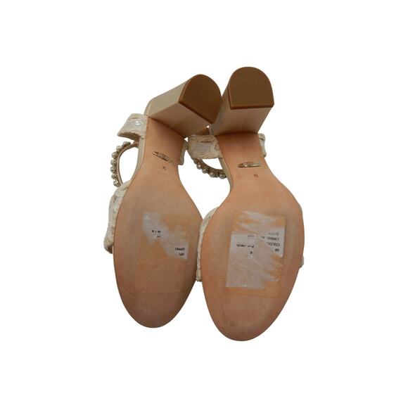 Badgley Mischka Koko Pearl & Rhinestone Lace Block Heel Bridal Sandals Ivory 6 - Picture 8 of 10